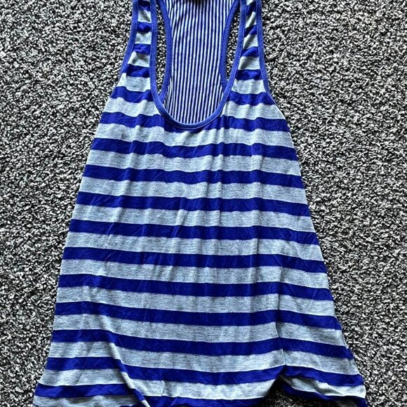 Athleta Blue and White Striped Athletic Loose Fit Tank Top - Picture 1 of 7